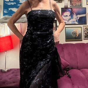 Watch video! Navy blue and silver sparkly  Spaghetti Strap flowy dress!